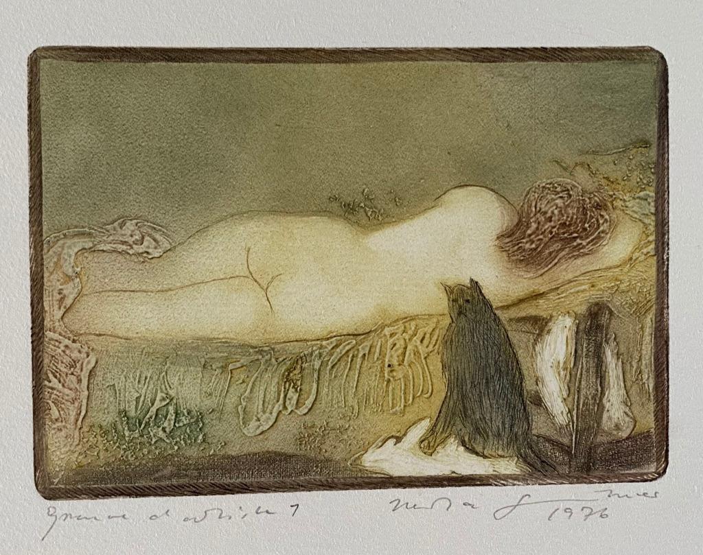 Liegende mit Katze - Herta Günther 